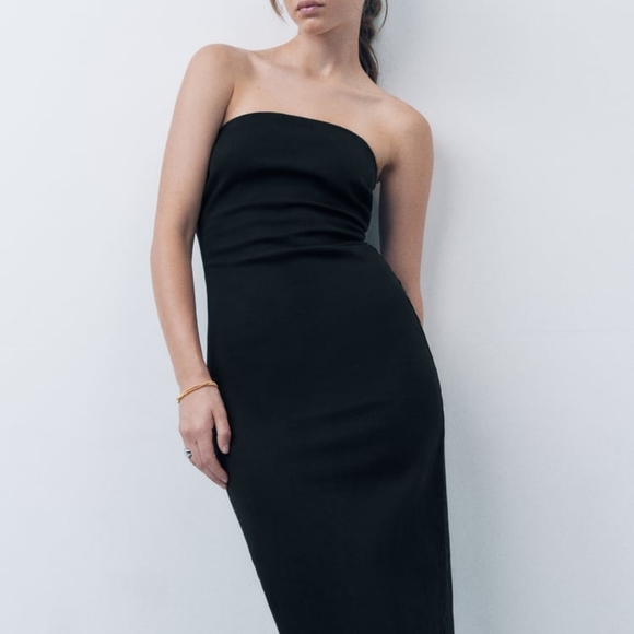 ZARA STRAPLESS FITTED DENIM DRESS FRAYED BLack  Sz L, XL XXL  BNWT - Picture 3 of 12